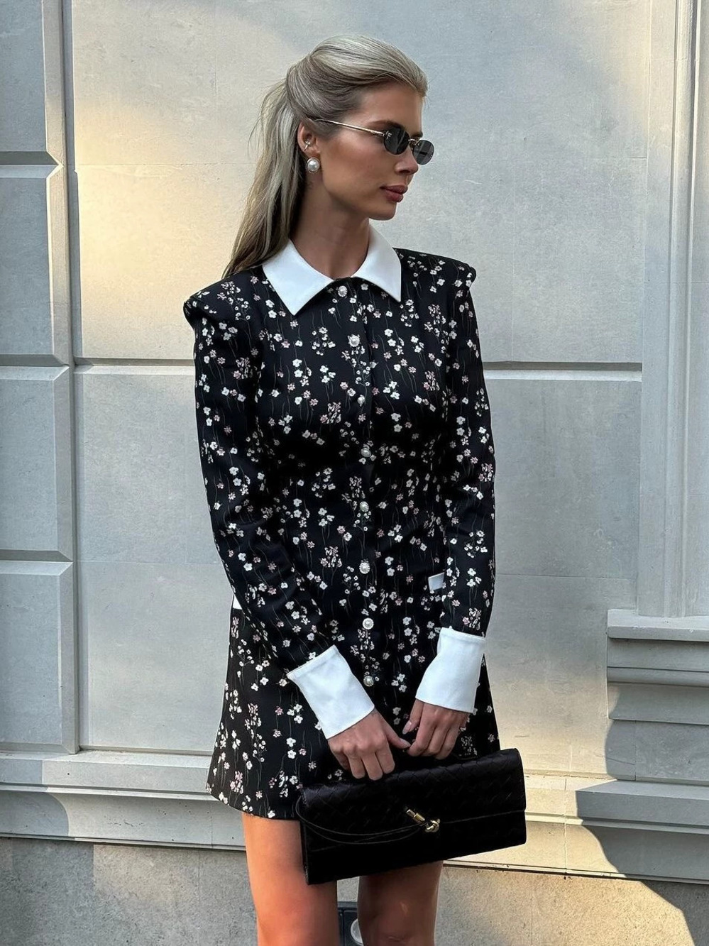 Zara Russian Classic Black Print Long Sleeve Mini Dress